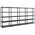 vidaXL Raft de depozitare cu 5 polițe, negru, 366x45,7x185 cm, plastic vidaXL Raft de depozitare cu 5 polițe, negru, 366x45,7x185 cm, plastic