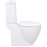 vidaXL Vas WC toaletă de baie, alb, ceramică, rotund, flux inferior vidaXL Vas WC toaletă de baie, alb, ceramică, rotund, flux inferior