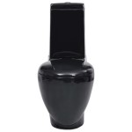 vidaXL Vas WC toaletă baie, negru, ceramică, rotund, flux inferior vidaXL Vas WC toaletă baie, negru, ceramică, rotund, flux inferior