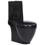 vidaXL Vas WC toaletă baie, negru, ceramică, rotund, flux inferior vidaXL Vas WC toaletă baie, negru, ceramică, rotund, flux inferior