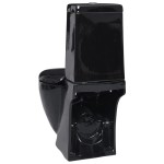 vidaXL Vas WC toaletă baie, negru, ceramică, rotund, flux inferior vidaXL Vas WC toaletă baie, negru, ceramică, rotund, flux inferior