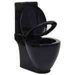 vidaXL Vas WC toaletă baie, negru, ceramică, rotund, flux inferior vidaXL Vas WC toaletă baie, negru, ceramică, rotund, flux inferior