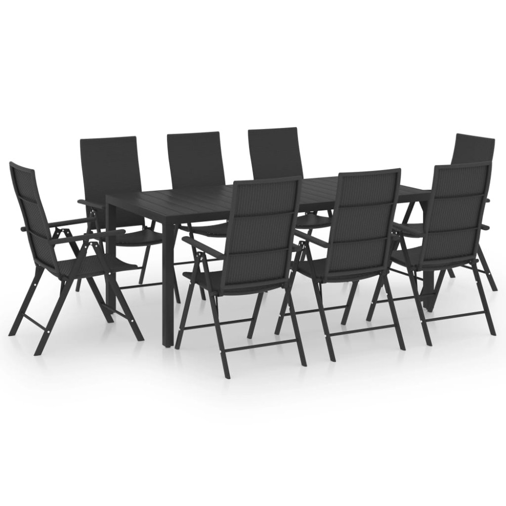 vidaXL Set mobilier de grădină, 9 piese, negru