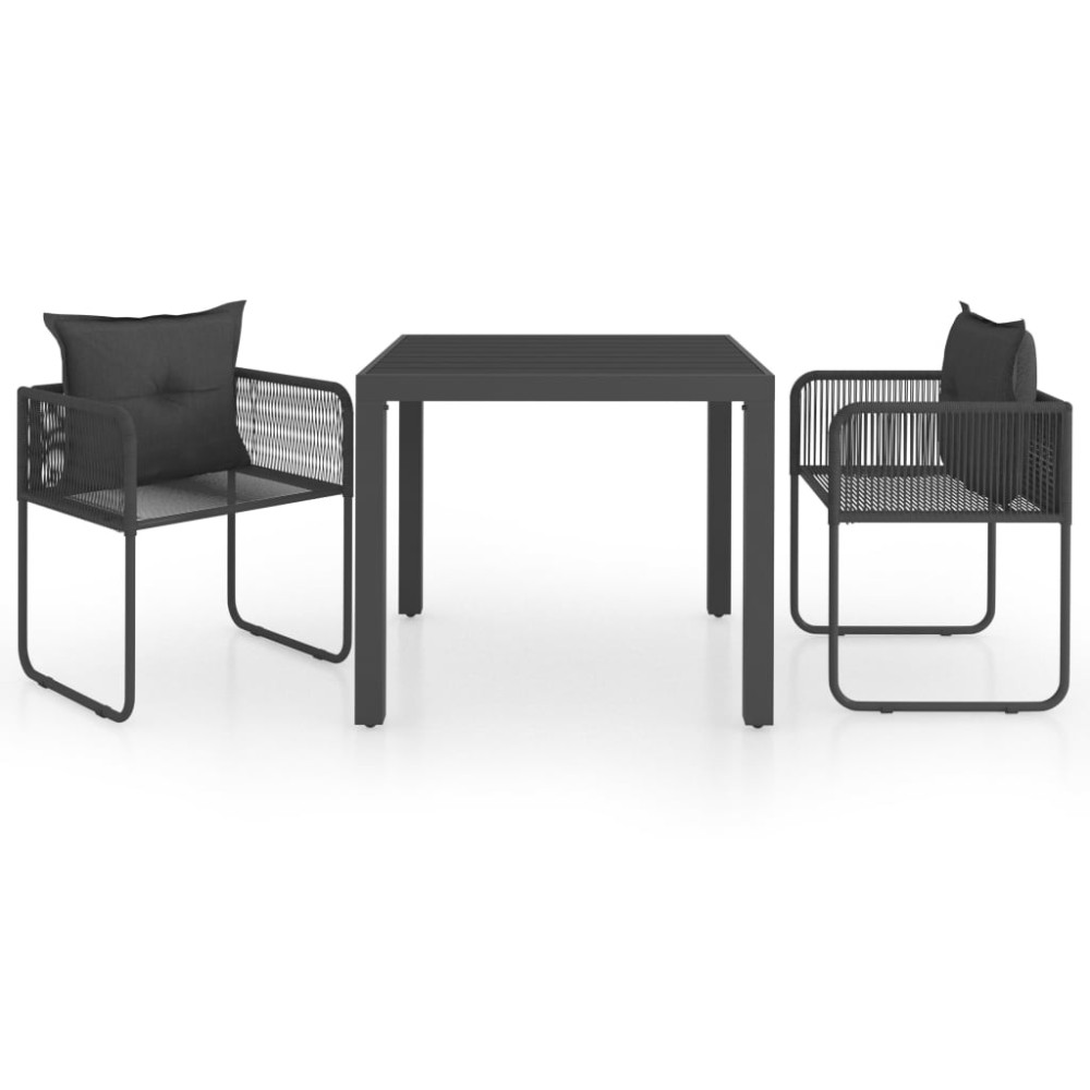 vidaXL Set mobilier masă de grădină, 3 piese, negru, ratan PVC