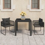vidaXL Set mobilier masă de grădină, 3 piese, negru, ratan PVC vidaXL Set mobilier masă de grădină, 3 piese, negru, ratan PVC