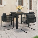 vidaXL Set mobilier masă de grădină, 5 piese, negru, ratan PVC vidaXL Set mobilier masă de grădină, 5 piese, negru, ratan PVC