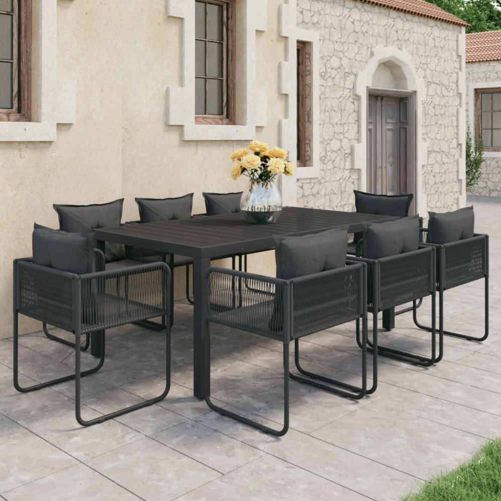 vidaXL Set mobilier de masă, 9 piese, negru, ratan PVC