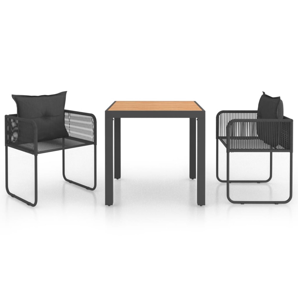 vidaXL Set mobilier masă de grădină, 3 piese, negru și maro, ratan PVC