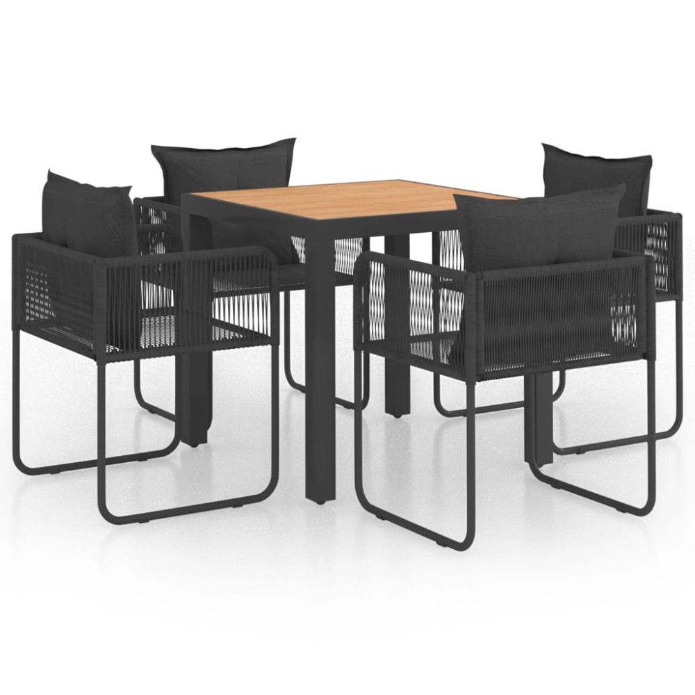 vidaXL Set mobilier masă de grădină, 5 piese, negru și maro, ratan PVC