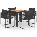 vidaXL Set mobilier masă de grădină, 5 piese, negru și maro, ratan PVC vidaXL Set mobilier masă de grădină, 5 piese, negru și maro, ratan PVC