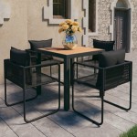 vidaXL Set mobilier masă de grădină, 5 piese, negru și maro, ratan PVC vidaXL Set mobilier masă de grădină, 5 piese, negru și maro, ratan PVC