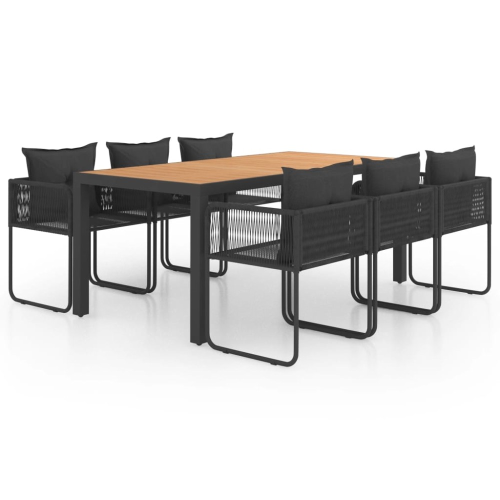 vidaXL Set mobilier de grădină, 7 piese, negru și maro, ratan PVC