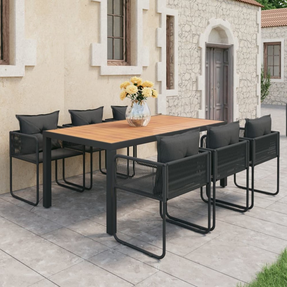 vidaXL Set mobilier de grădină, 7 piese, negru și maro, ratan PVC