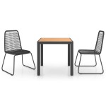 vidaXL Set mobilier de grădină, 3 piese, negru și maro, ratan PVC