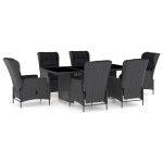 vidaXL Set mobilier exterior cu perne, 7 piese, gri închis, poliratan