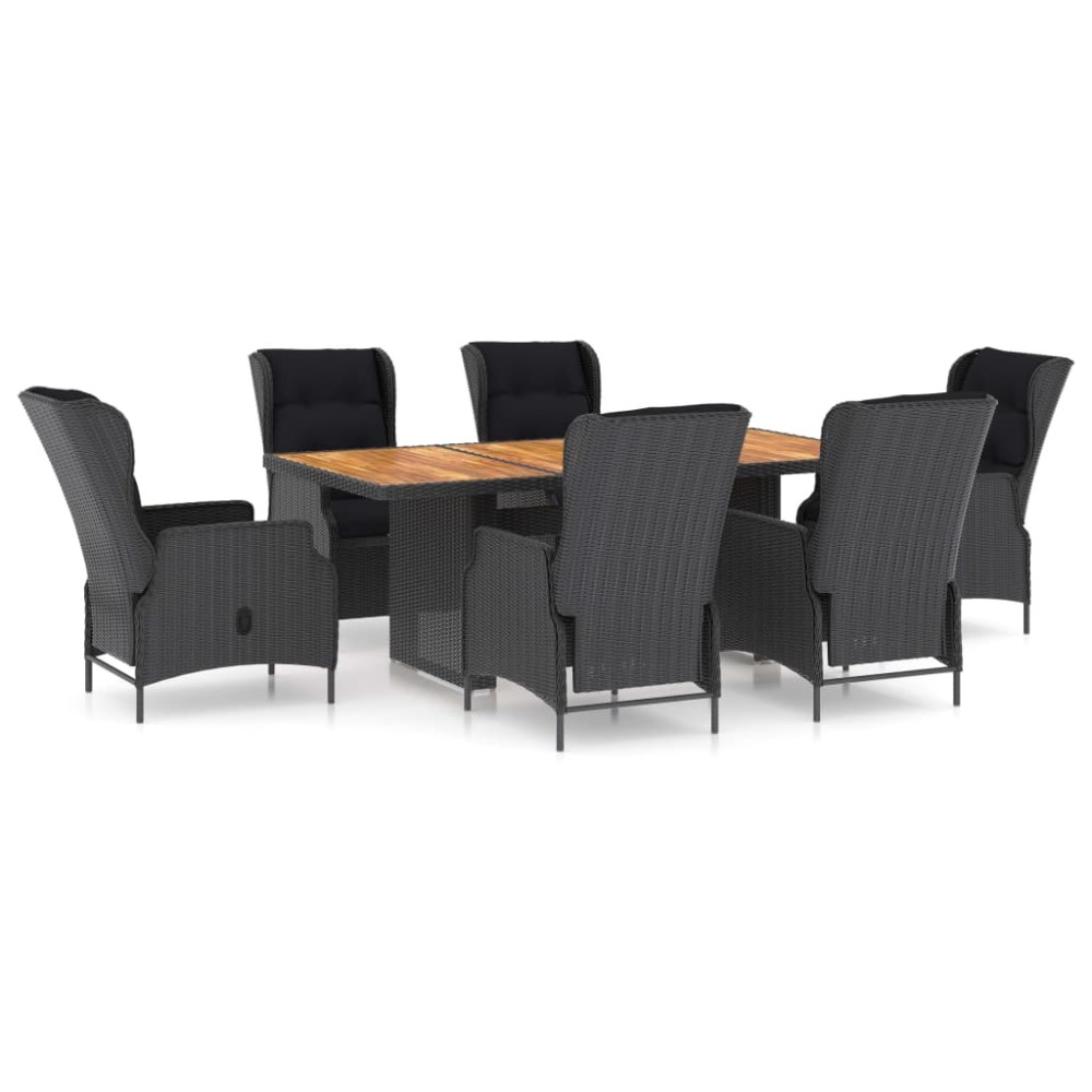 vidaXL Set mobilier exterior cu perne, 7 piese, gri închis, poliratan