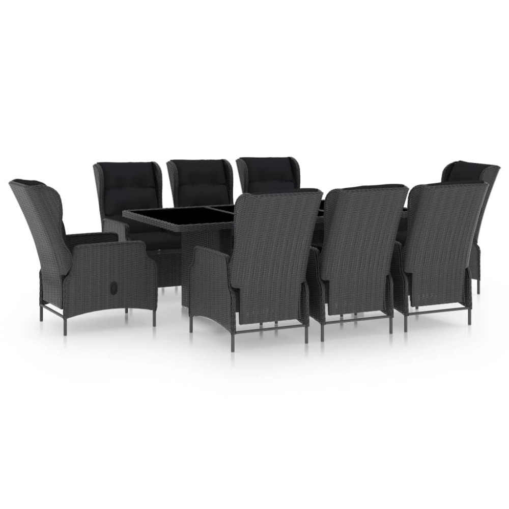 vidaXL Set mobilier exterior cu perne, 9 piese, gri închis, poliratan