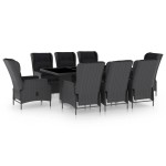 vidaXL Set mobilier exterior cu perne, 9 piese, gri închis, poliratan