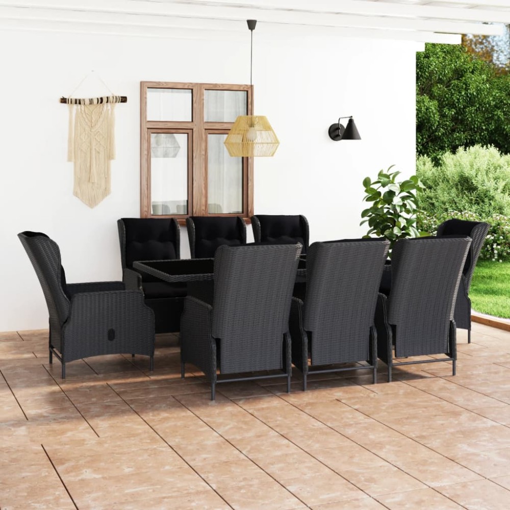 vidaXL Set mobilier exterior cu perne, 9 piese, gri închis, poliratan