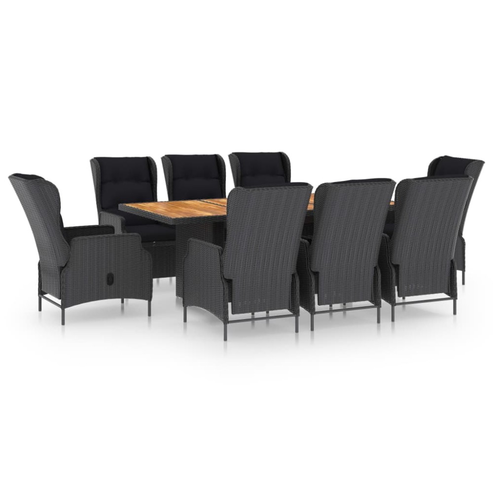 vidaXL Set mobilier exterior cu perne, 9 piese, gri închis, poliratan