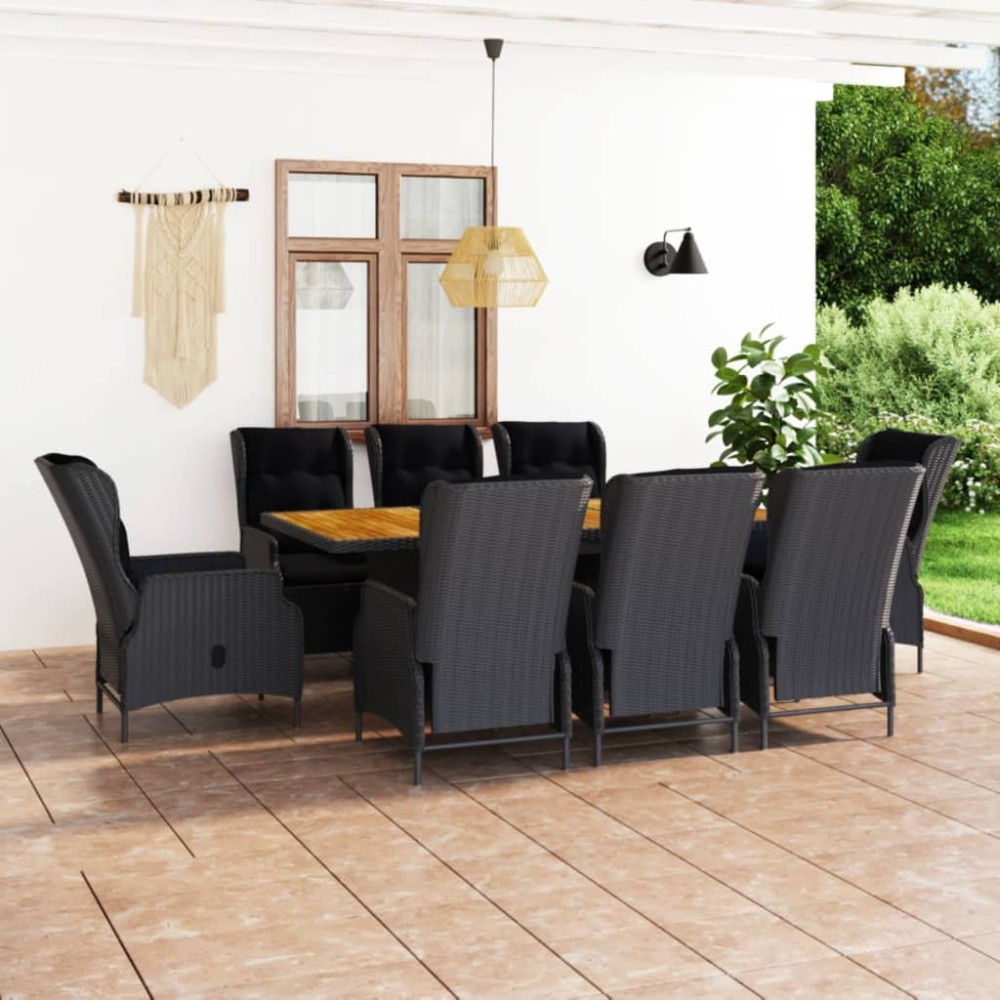 vidaXL Set mobilier exterior cu perne, 9 piese, gri închis, poliratan