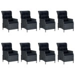 vidaXL Set mobilier exterior cu perne, 9 piese, gri închis, poliratan
