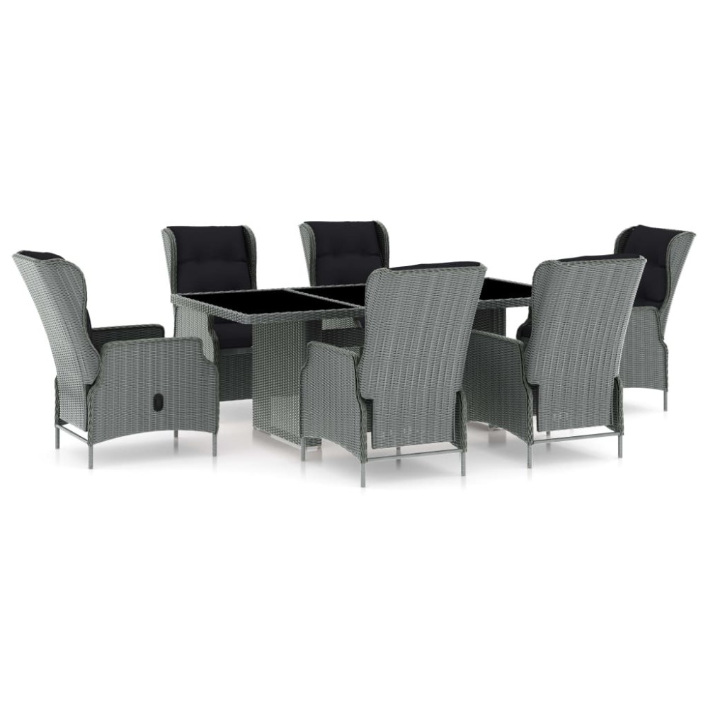 vidaXL Set mobilier exterior cu perne, 7 piese, gri deschis, poliratan