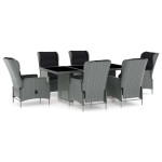 vidaXL Set mobilier exterior cu perne, 7 piese, gri deschis, poliratan