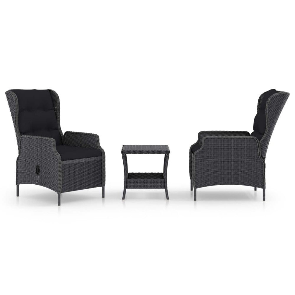 vidaXL Set mobilier grădină cu perne, 3 piese, gri închis, poliratan