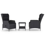 vidaXL Set mobilier grădină cu perne, 3 piese, gri închis, poliratan