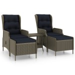 vidaXL Set mobilier de grădină, cu perne, 3 piese, maro, poliratan