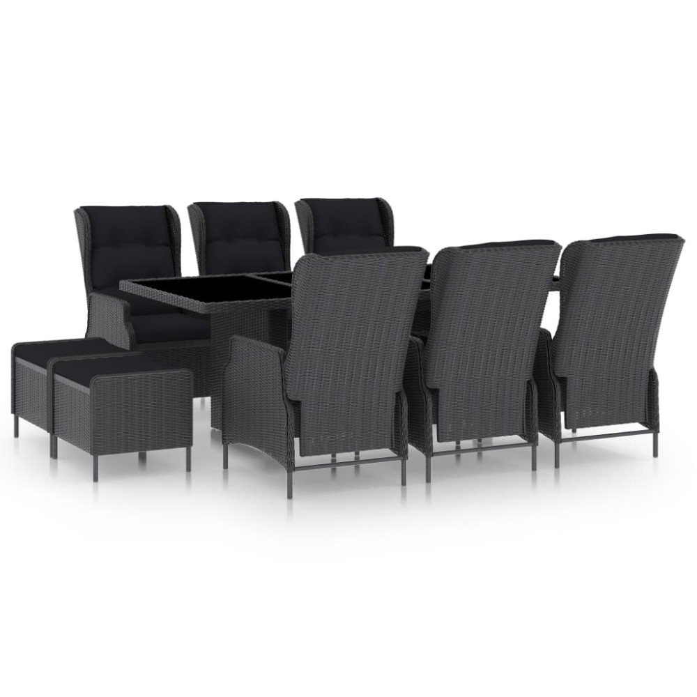 vidaXL Set mobilier exterior cu perne, 9 piese, gri închis, poliratan