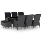vidaXL Set mobilier exterior cu perne, 9 piese, gri închis, poliratan