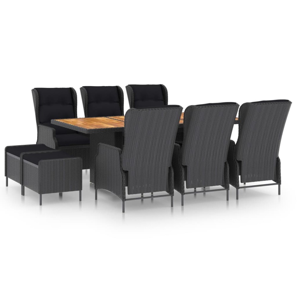 vidaXL Set mobilier exterior cu perne, 9 piese, gri închis, poliratan