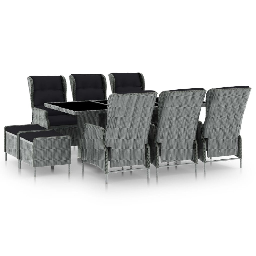 vidaXL Set mobilier exterior cu perne, 9 piese, gri deschis, poliratan