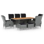 vidaXL Set mobilier exterior cu perne, 9 piese, gri deschis, poliratan