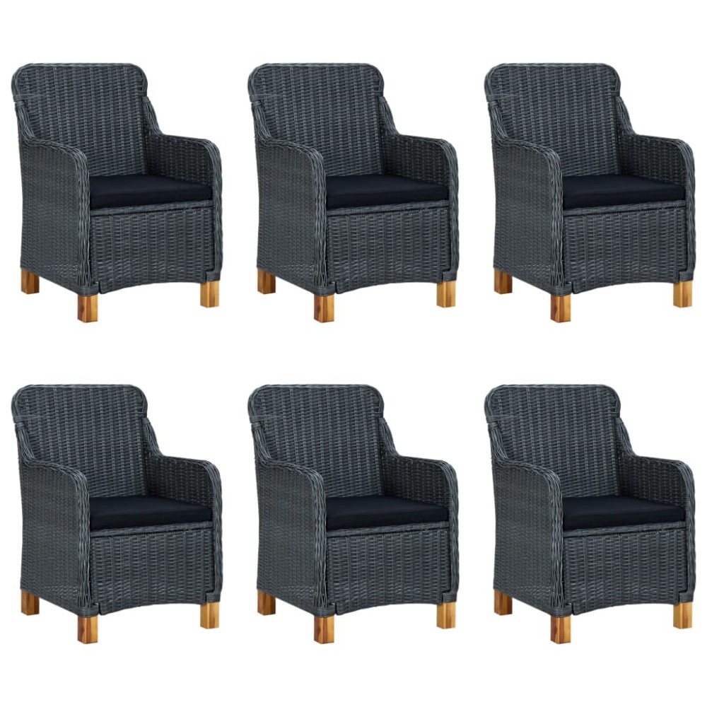 vidaXL Set mobilier exterior cu perne, 7 piese, gri închis, poliratan