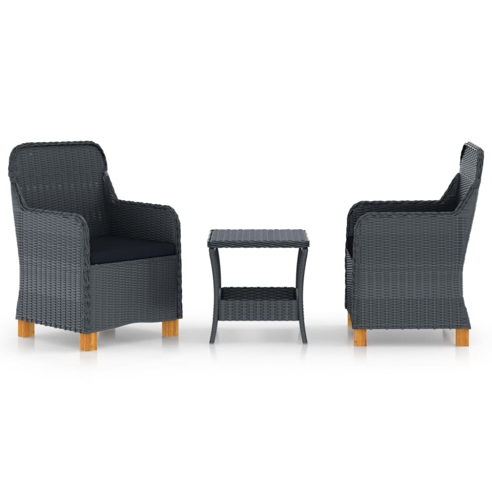 vidaXL Set mobilier grădină cu perne, 3 piese, gri închis, poliratan