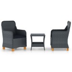 vidaXL Set mobilier grădină cu perne, 3 piese, gri închis, poliratan