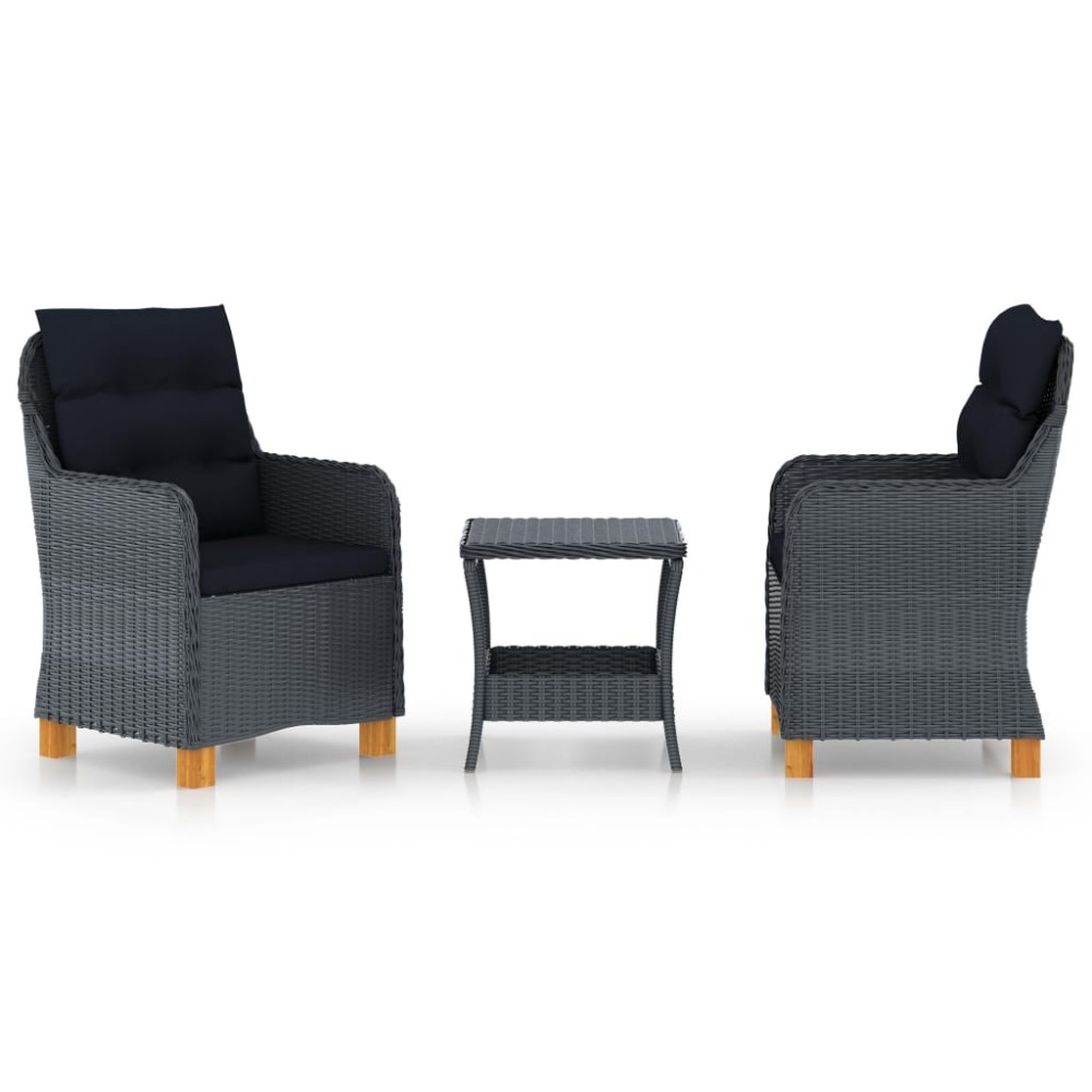 vidaXL Set mobilier grădină cu perne, 3 piese, gri închis, poliratan