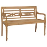 vidaXL Bancă Batavia cu pernă crem, 120 cm, lemn masiv tec vidaXL Bancă Batavia cu pernă crem, 120 cm, lemn masiv tec