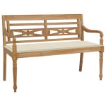 vidaXL Bancă Batavia cu pernă crem, 120 cm, lemn masiv tec vidaXL Bancă Batavia cu pernă crem, 120 cm, lemn masiv tec