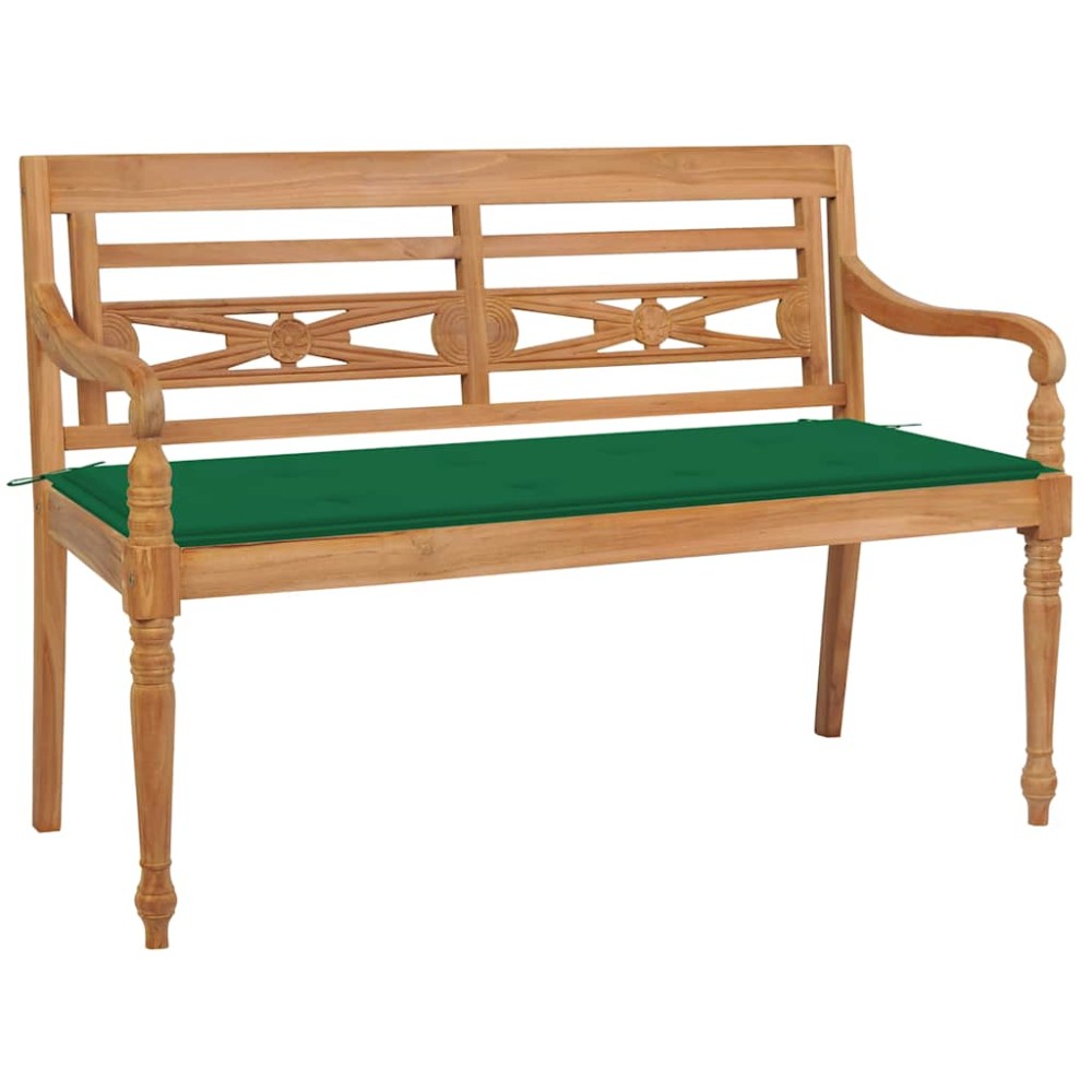 vidaXL Bancă Batavia cu pernă verde, 120 cm, lemn masiv tec