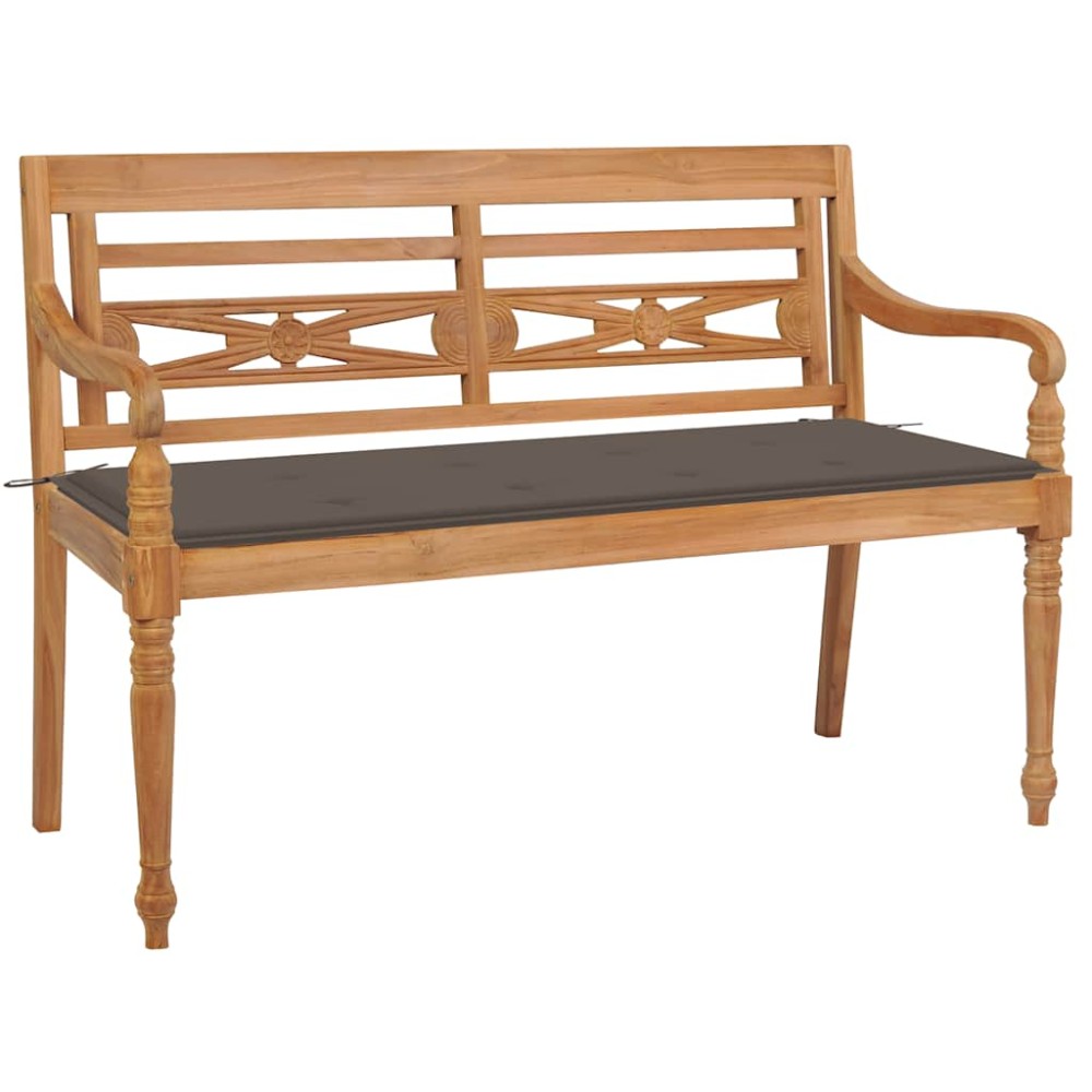 vidaXL Bancă Batavia cu pernă gri taupe, 120 cm, lemn masiv de tec