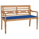 vidaXL Bancă Batavia cu pernă albastru regal, 120 cm, lemn masiv tec vidaXL Bancă Batavia cu pernă albastru regal, 120 cm, lemn masiv tec