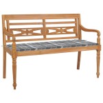 vidaXL Bancă Batavia cu pernă gri model carouri 120 cm lemn masiv tec vidaXL Bancă Batavia cu pernă gri model carouri 120 cm lemn masiv tec