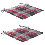 vidaXL Scaune grădină perne roșii model carouri, 2 buc. lemn masiv tec