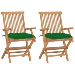 vidaXL Scaune grădină cu perne, 2 buc., verde, lemn masiv tec vidaXL Scaune grădină cu perne, 2 buc., verde, lemn masiv tec