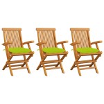 vidaXL Scaune de grădină cu perne verde aprins, 3 buc., lemn masiv tec vidaXL Scaune de grădină cu perne verde aprins, 3 buc., lemn masiv tec
