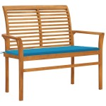 vidaXL Bancă de grădină, pernă albastru, 112 cm, lemn masiv tec vidaXL Bancă de grădină, pernă albastru, 112 cm, lemn masiv tec
